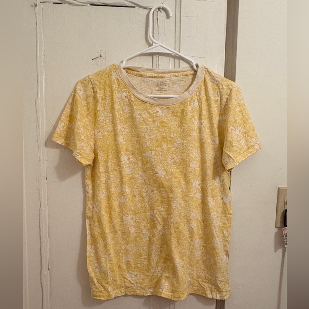 J. Crew Yellow Floral Short Sleeve Tee